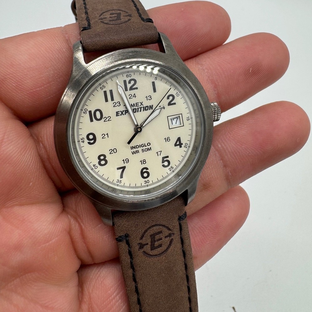 Timex Expedition Indiglo Mens Watch Brown Leather Cream Dial T49870 905 Y7